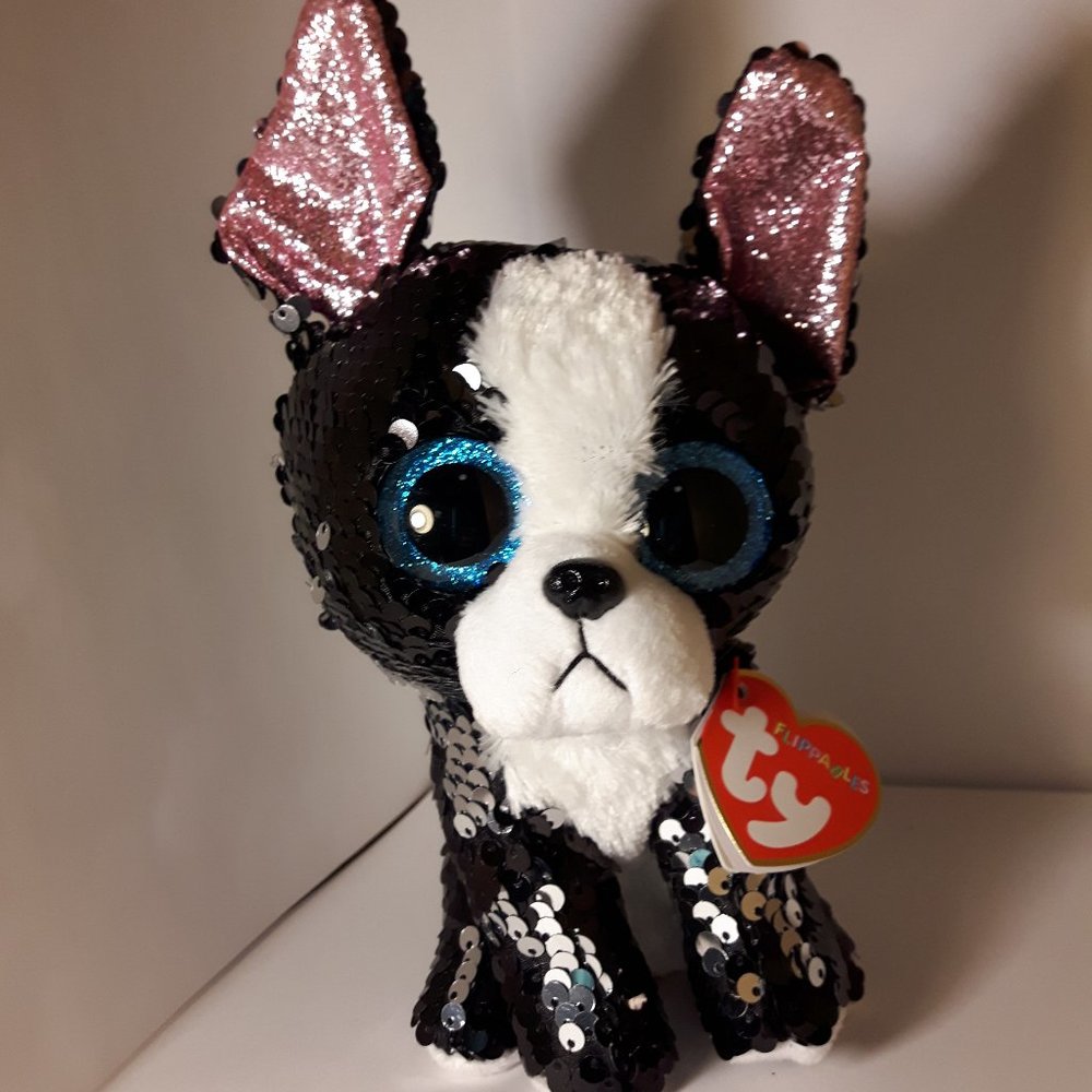 Ty flippables dog - Black and White Sequin Boston Terrier with Blue Eyes